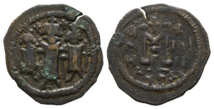 Heraclius, with Martina and Heraclius Constantine, AE 40 Nummi or Follis.