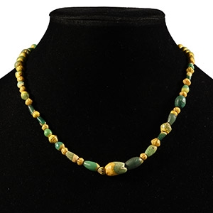 Western Asiatic Green and Yellow Glass Bead Necklace