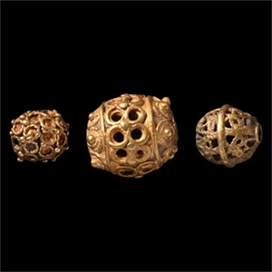 Byzantine Group of Three Gold Filigree Beads