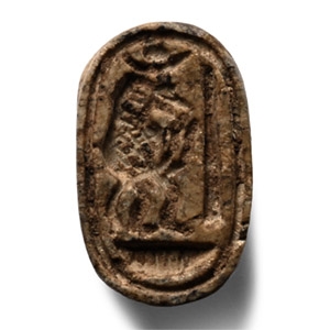 Egyptian Faience Duck Scaraboid with Hieroglyphs