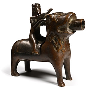 Bronze Lion Aquamanile with Falconer