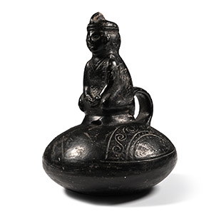 Pre Columbian Black Ware Vessel with Kneeling Figure