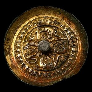 The Middle Aston Large Anglo-Saxon Gilt Bronze Saucer Brooch with Bird Motif and Composite Boss