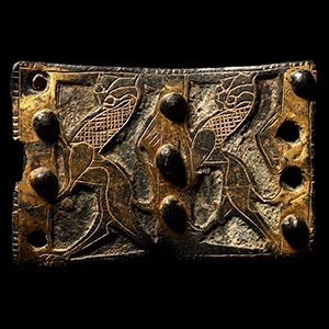 Medieval Henry II Period Aubigny Family, Chief Butlers of England Heraldic Gilt Bronze Strap Fitting