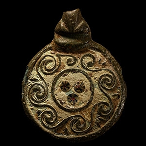 The Stathern Anglo-Saxon Enamelled Bronze Hanging Bowl Mount with Millefiori Inlays