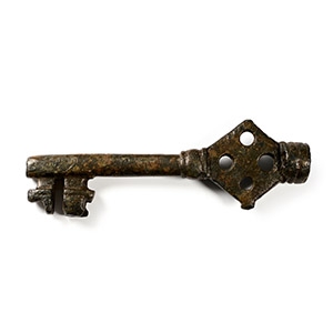 Large Medieval Bronze Door Key with Lozenge-Shaped Handle