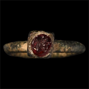 Sasanian Bronze Ring with Ibex Gemstone