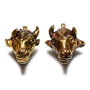 Cypriot Gold Bull-Headed Pendant Pair