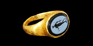 Gold Intaglio Ring with Standing Figure