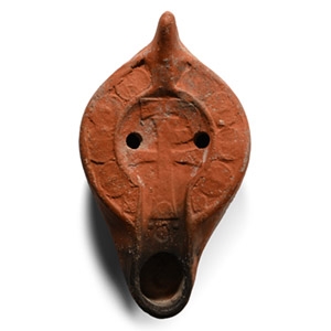 Byzantine Terracotta Oil Lamp with Chi-Rho