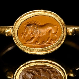 Yellow Jasper Lion Gemstone in Gold Ring