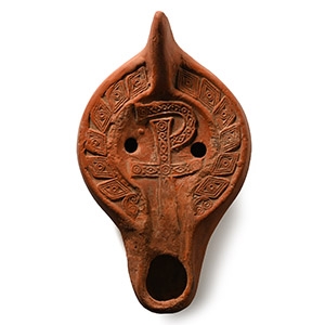 Late Roman Terracotta Oil Lamp with Christogram
