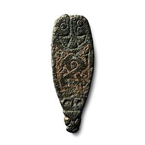 Anglo-Saxon Gilt Bronze Strap End with Beast Facing Back
