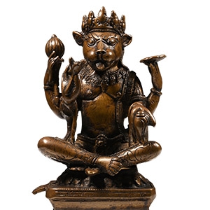Indian Sacred Copper-alloy Seated Hindu God