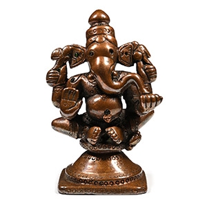 Indian Sacred Copper-Alloy Seated Ganesha Elephant God