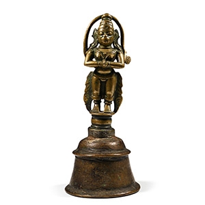 Indian Sacred Copper-Alloy Bell with Hanuman Monkey God Handle