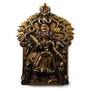 Indian Sacred Copper-alloy Plaque with Hindu God and Attendants