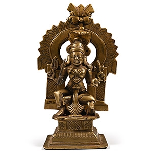 Indian Sacred Copper-alloy Two-Part Seated Hindu God Statuette