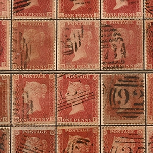 Framed Queen Victoria Penny Red Stamp Reconstructed Sheet.