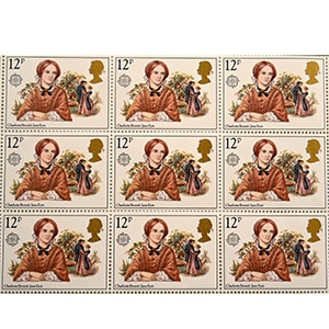Jayne Eyre Full Sheet of 12 Pence Stamps one with no P Error.