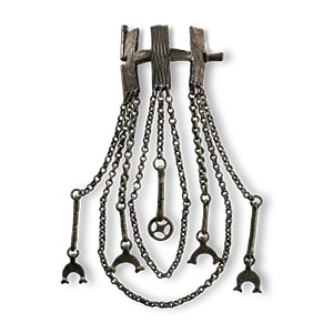 Pre-Viking Bronze Brooch with Bull-Headed Lunar Pendants and Chain