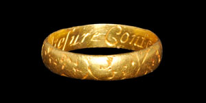 Post Medieval Gold Decorated Content is a continuall tresure Posy Ring
