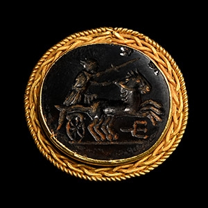 Roman Style Gold Ring with Chariot Gemstone
