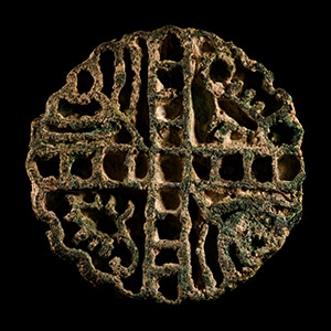 Large Western Asiatic Bronze Stamp Seal Matrix with Cross