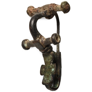 Byzantine Bronze Bow Brooch with Cross