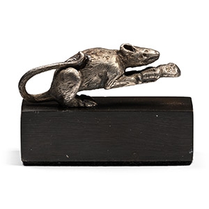 Roman Silver Mouse Statuette Holding a Nut