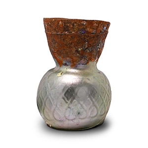 Roman Iridescent Glass Vase with Chequered Pattern