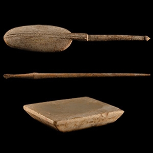 Roman Stone Palette and Bone Implement Group