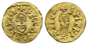 Reproduction of an AV Tremissis of Reccared I, Visigoths.