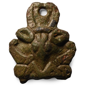 Anglo-Scandinavian Viking Stirrup Apex Mount with  Mask