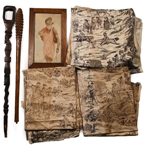 Ethnographic Wooden Walking Stick, Club and Other Items