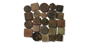Group of Twenty Four [24] Bronze Coin Weights.