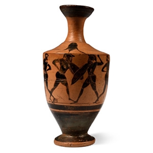 Greek Attic Black-Figure Lekythos with Fighting Warriors