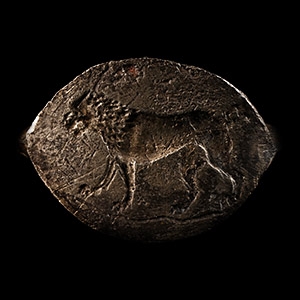 Large Greek Silver Ring with Advancing Lion