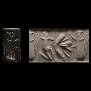 Mesopotamian Stone Cylinder Seal with Worship Scene