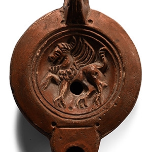 Roman Terracotta Lamp with Griffin