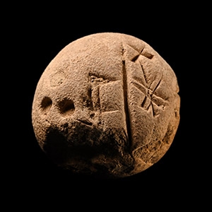 Old Akkadian Terracotta Round Tablet Recording Amounts of Grain