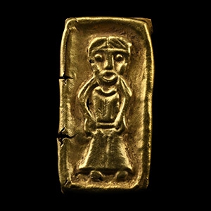 Scandinavian Pre-Viking Gold Votive Plaque of Guldgubbe with Goddess Facing