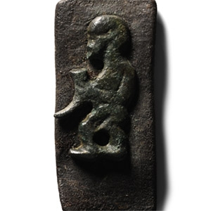Scandinavian Pre-Viking Bronze Mount on Original Leather Strap Section