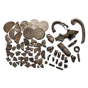 Scandinavian Viking Hoard of Hacked Silver Jewellery and Coins