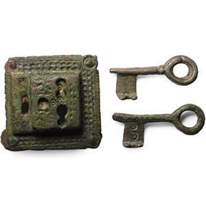Viking Age Decorated Bronze Chest Lock and Keys