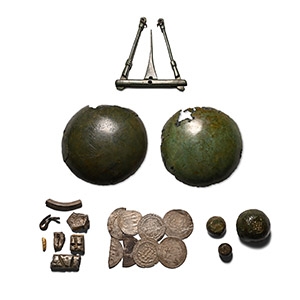 Scandinavian Viking Hoard of Hacked Gold and Silver with Weights, Scales and Pans