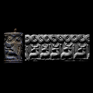 Mesopotamian Lapis Lazuli Cylinder Seal with Animal Frieze