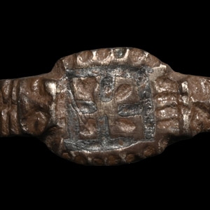 Norman Silver Ring with Niello Cross and Animal Heads
