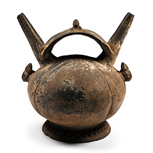 Pre Columbian Black Ware Stirrup-Spout Vessel with Animals