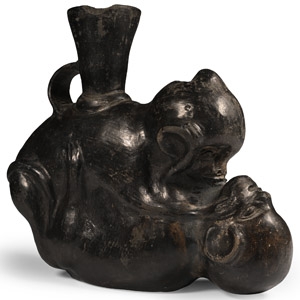 Pre Columbian Black Ware Vessel with Monkeys